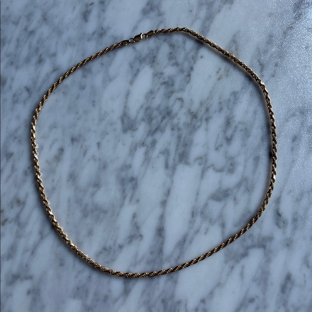 Gold plated sterling silver rope chain with black velvet pouch and box